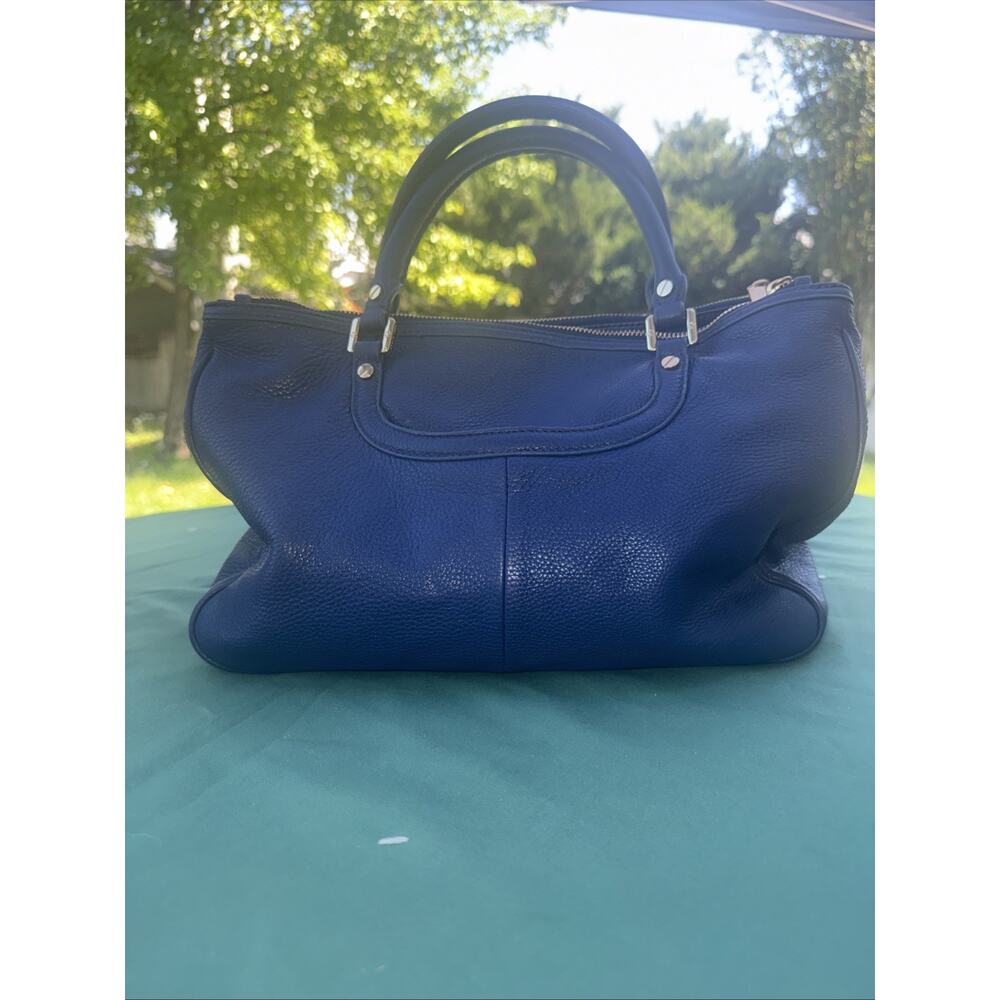 Tory Burch Navy Blue Leather Amanda Handbag Satchel Shoulder Bag Gold Logo - Picture 2 of 2